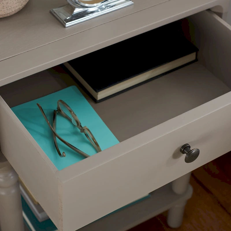 Table d'appoint en pin peinte – Vanille vieillie / Mauve gris / Noire – 1 personne