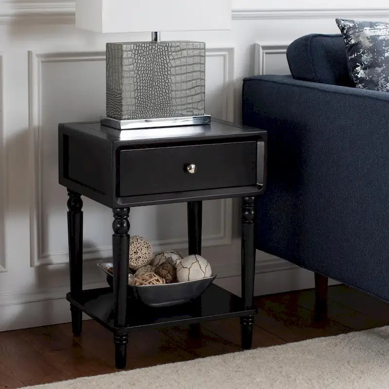 Table d'appoint en pin peinte – Vanille vieillie / Mauve gris / Noire – 1 personne