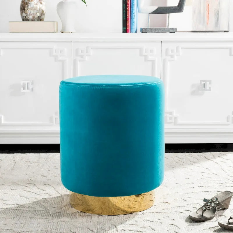 Ottoman rond en velours avec base en laiton – Assise 1 place