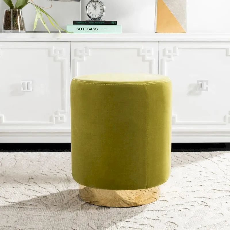 Ottoman rond en velours avec base en laiton – Assise 1 place