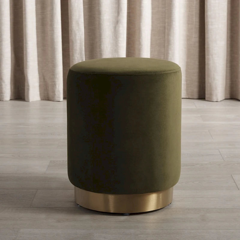 Ottoman rond en velours avec base en laiton – Assise 1 place