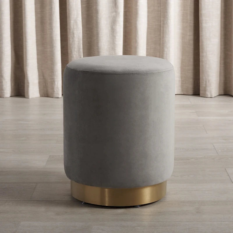 Ottoman rond en velours avec base en laiton – Assise 1 place