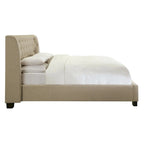 Lit queen en lin beige – capitonné, pied de lit avec rangement, convient pour 2 personnes