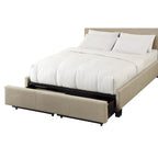 Lit queen en lin beige – capitonné, pied de lit avec rangement, convient pour 2 personnes