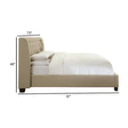 Lit queen en lin beige – capitonné, pied de lit avec rangement, convient pour 2 personnes