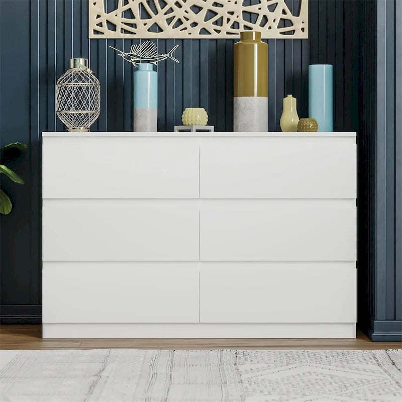 Commode double blanche à 6 tiroirs, autoportante, assemblage par 2 personnes