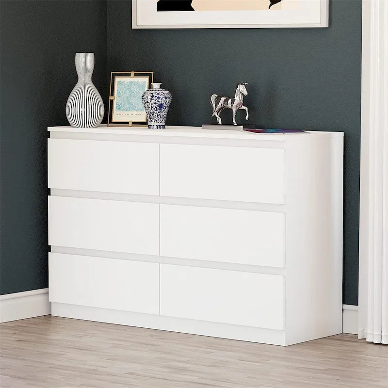 Commode double blanche à 6 tiroirs, autoportante, assemblage par 2 personnes