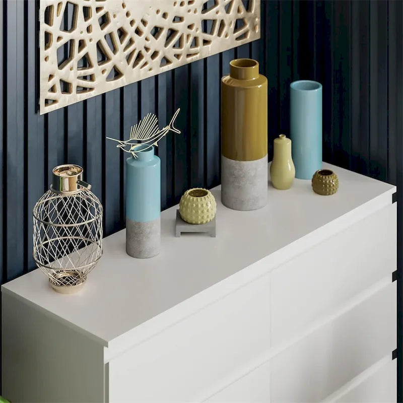Commode double blanche à 6 tiroirs, autoportante, assemblage par 2 personnes