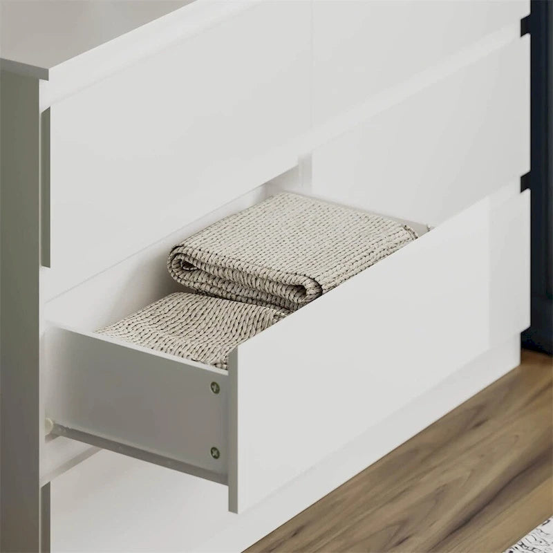 Commode double blanche à 6 tiroirs, autoportante, assemblage par 2 personnes