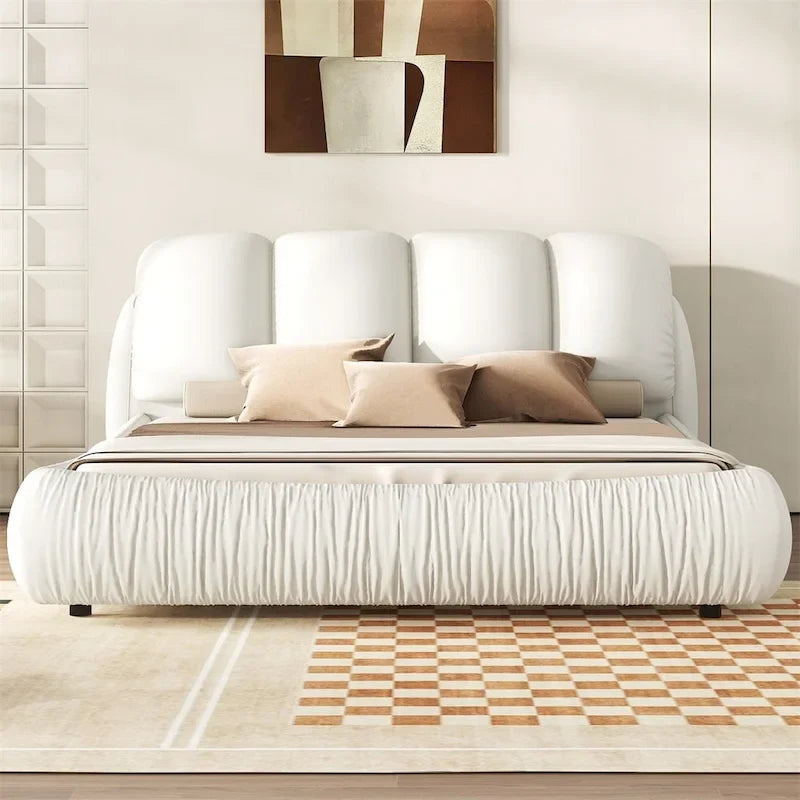Lit plateforme rembourré 2 places King – Velours / Cuir, 4 couleurs