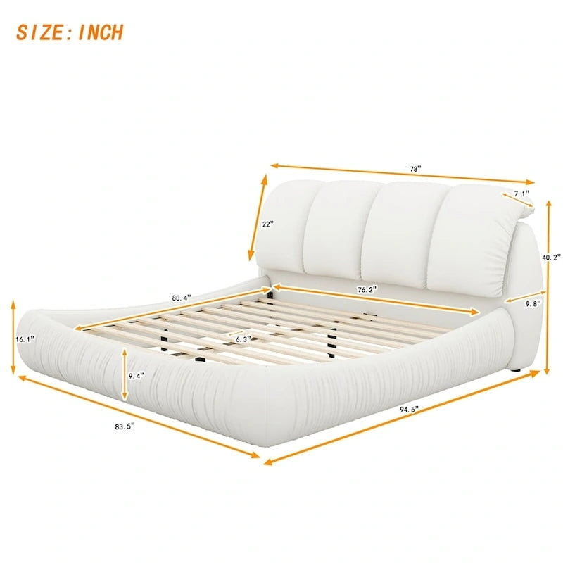 Lit plateforme rembourré 2 places King – Velours / Cuir, 4 couleurs