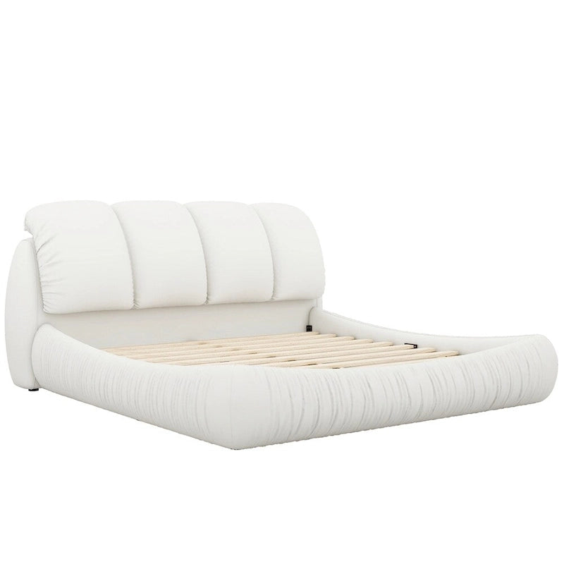Lit plateforme rembourré 2 places King – Velours / Cuir, 4 couleurs