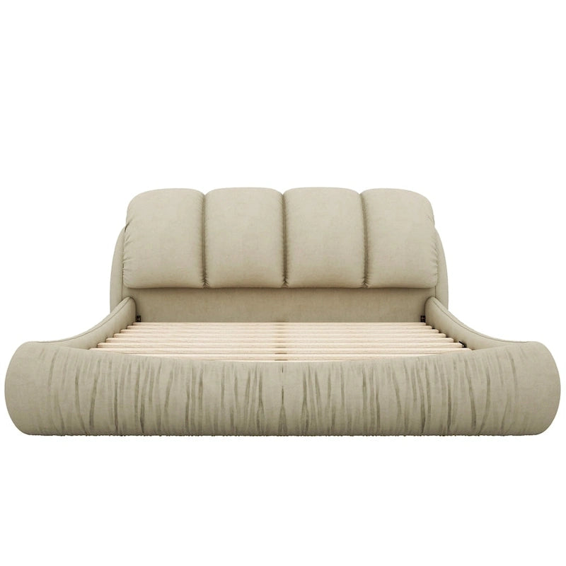 Lit plateforme rembourré 2 places King – Velours / Cuir, 4 couleurs