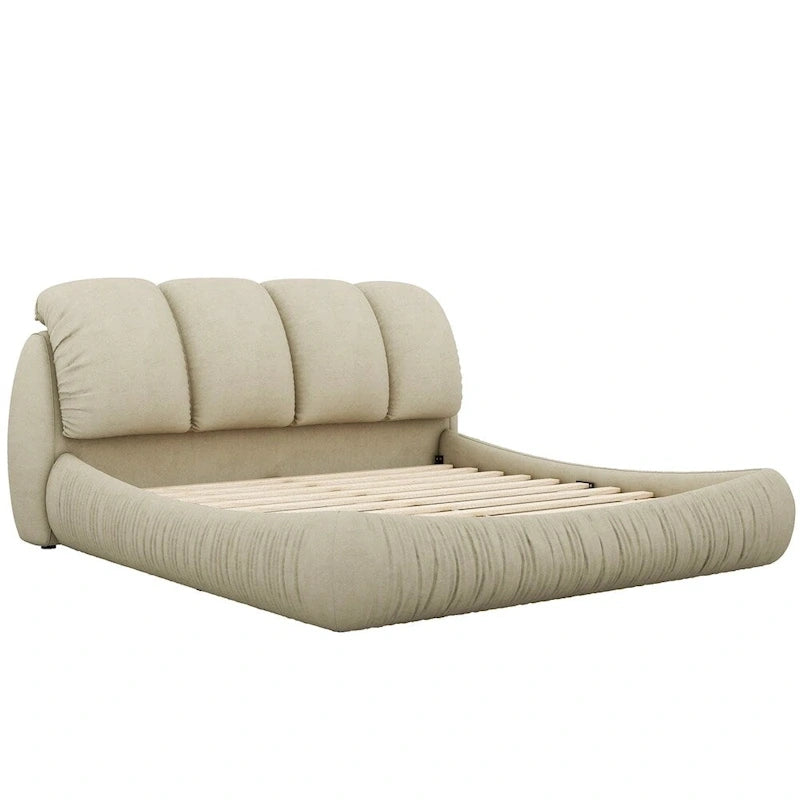 Lit plateforme rembourré 2 places King – Velours / Cuir, 4 couleurs