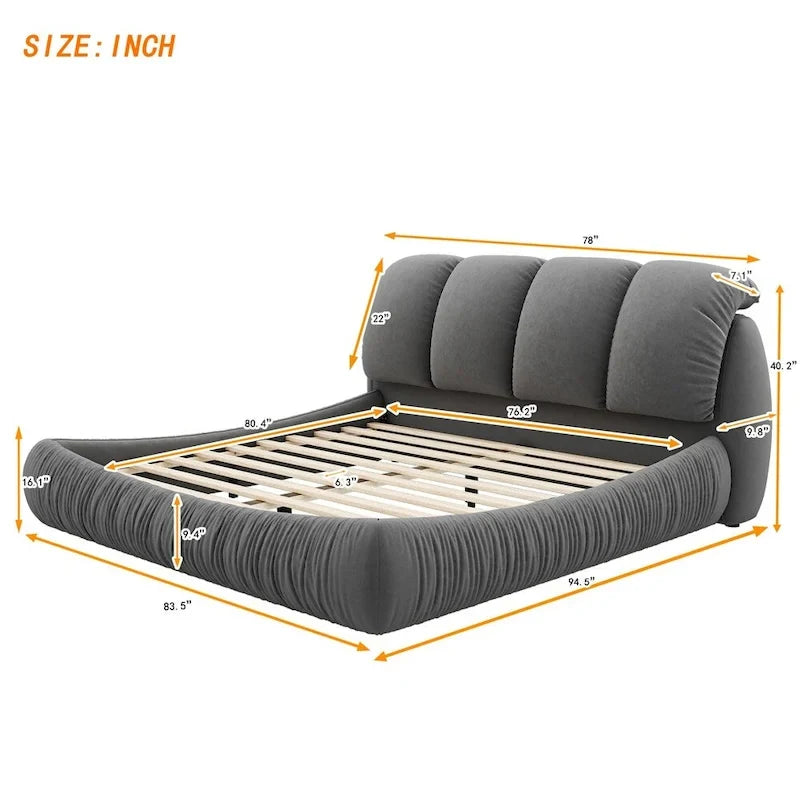 Lit plateforme rembourré 2 places King – Velours / Cuir, 4 couleurs