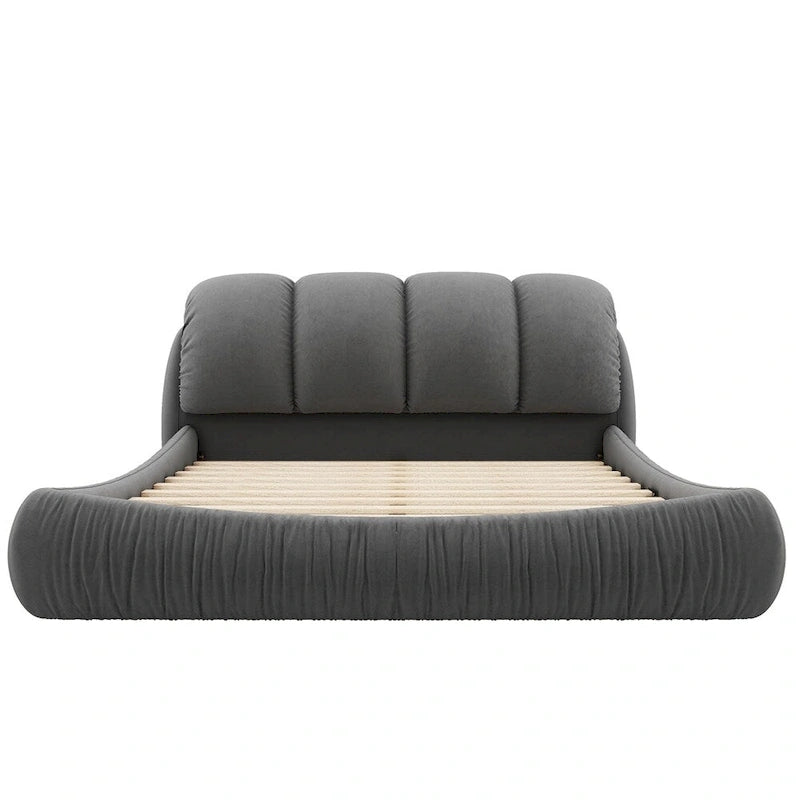 Lit plateforme rembourré 2 places King – Velours / Cuir, 4 couleurs