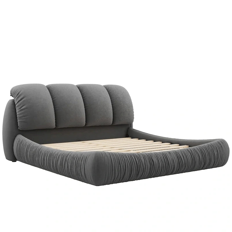 Lit plateforme rembourré 2 places King – Velours / Cuir, 4 couleurs