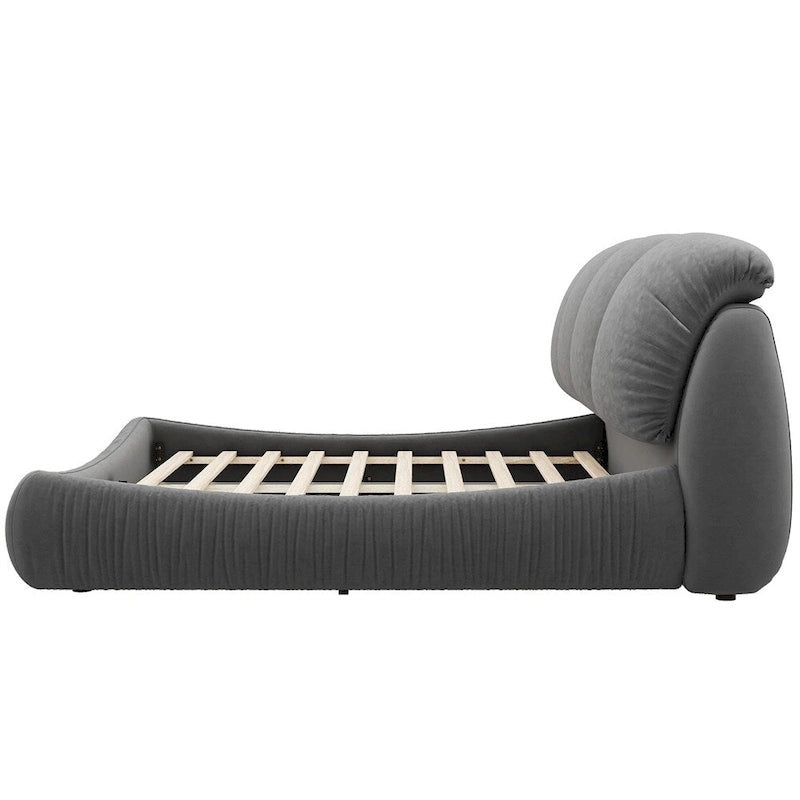 Lit plateforme rembourré 2 places King – Velours / Cuir, 4 couleurs