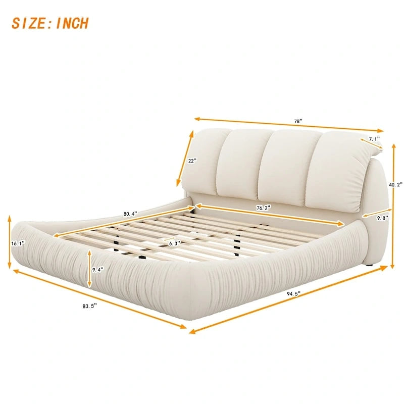 Lit plateforme rembourré 2 places King – Velours / Cuir, 4 couleurs