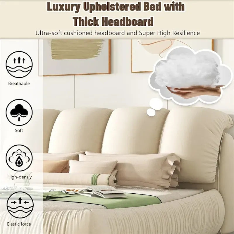 Lit plateforme rembourré 2 places King – Velours / Cuir, 4 couleurs