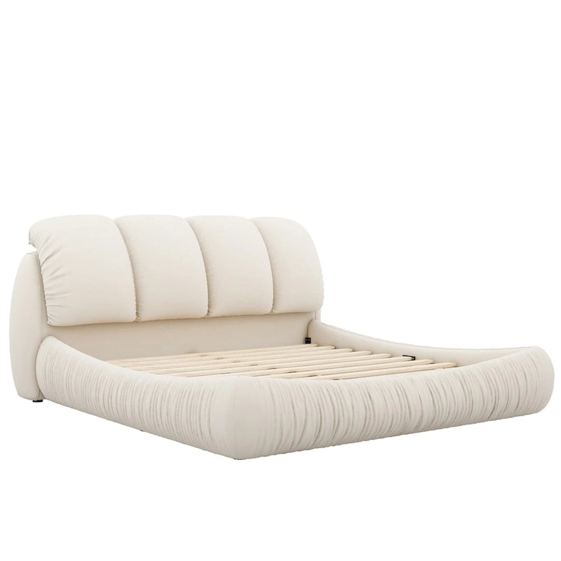 Lit plateforme rembourré 2 places King – Velours / Cuir, 4 couleurs