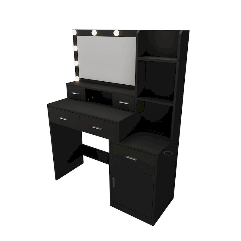 Coiffeuse noire éclairée, pour une personne, avec tiroirs