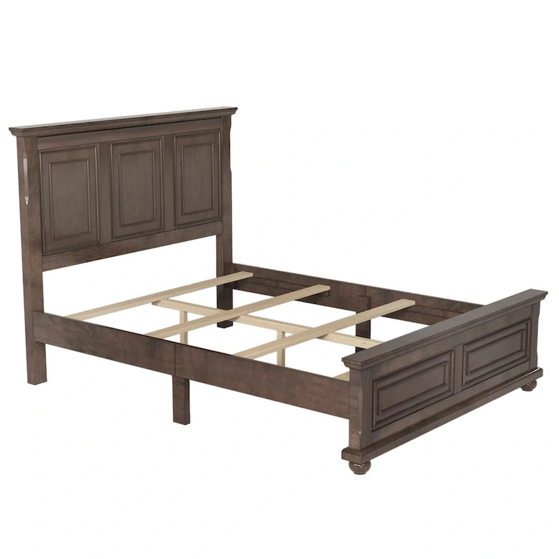 Cadre de lit plateforme en pin massif marron / blanc / gris pierre – Lit simple / double / queen, 1 à 2 personnes