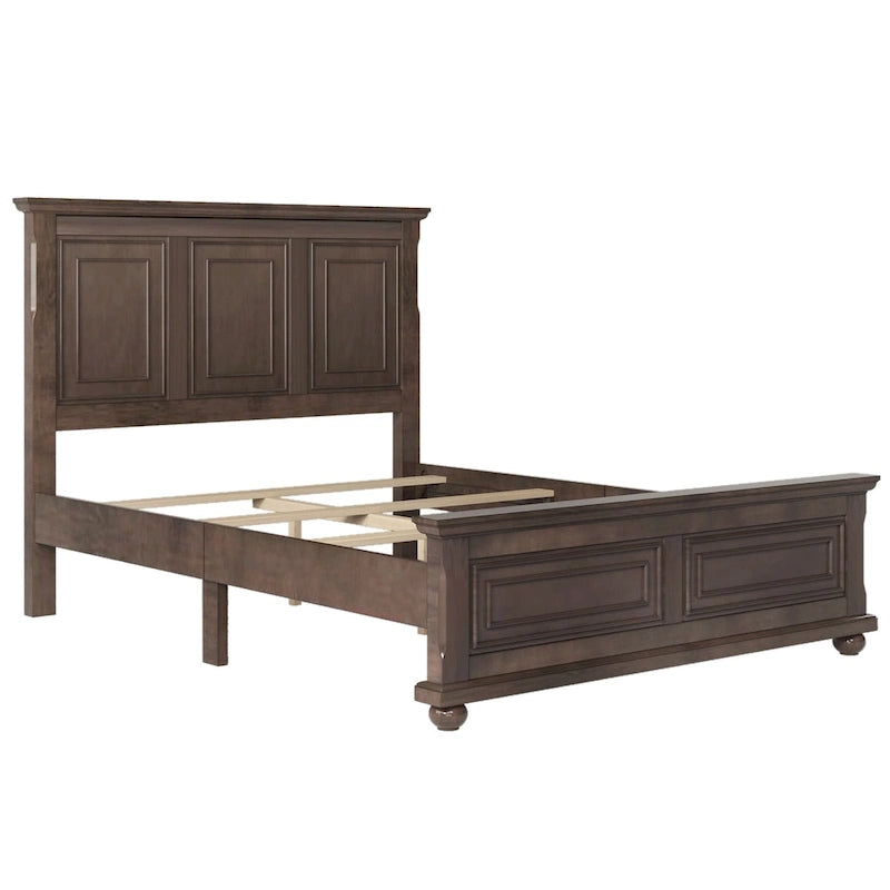 Cadre de lit plateforme en pin massif marron / blanc / gris pierre – Lit simple / double / queen, 1 à 2 personnes