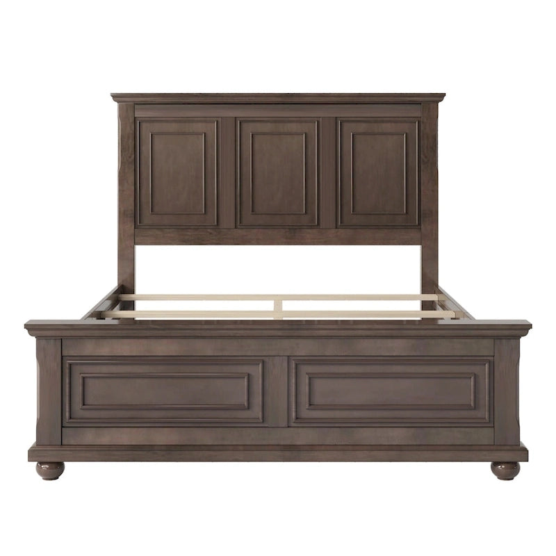 Cadre de lit plateforme en pin massif marron / blanc / gris pierre – Lit simple / double / queen, 1 à 2 personnes