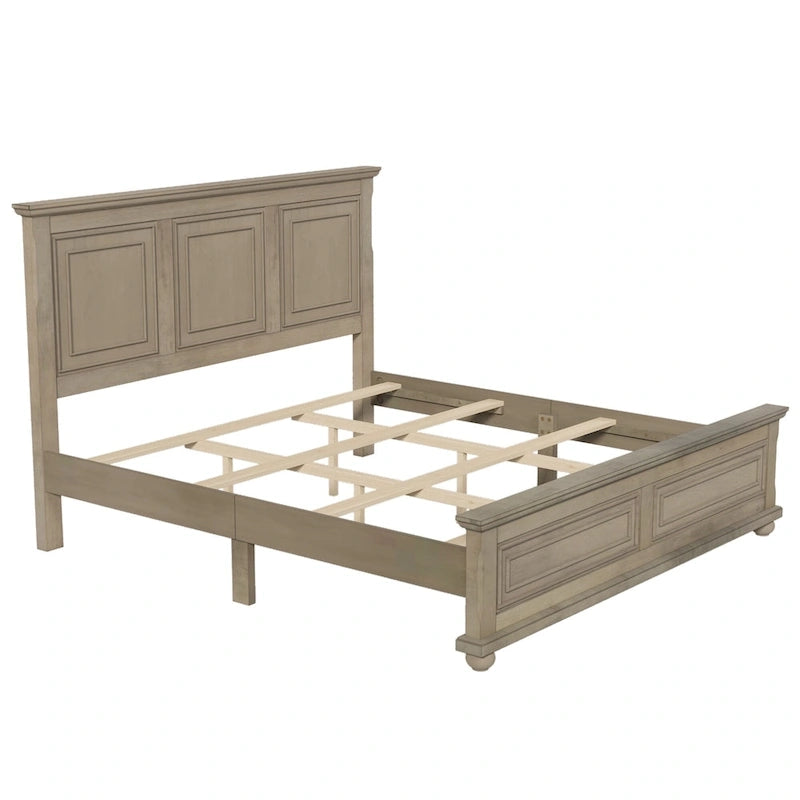 Cadre de lit plateforme en pin massif marron / blanc / gris pierre – Lit simple / double / queen, 1 à 2 personnes