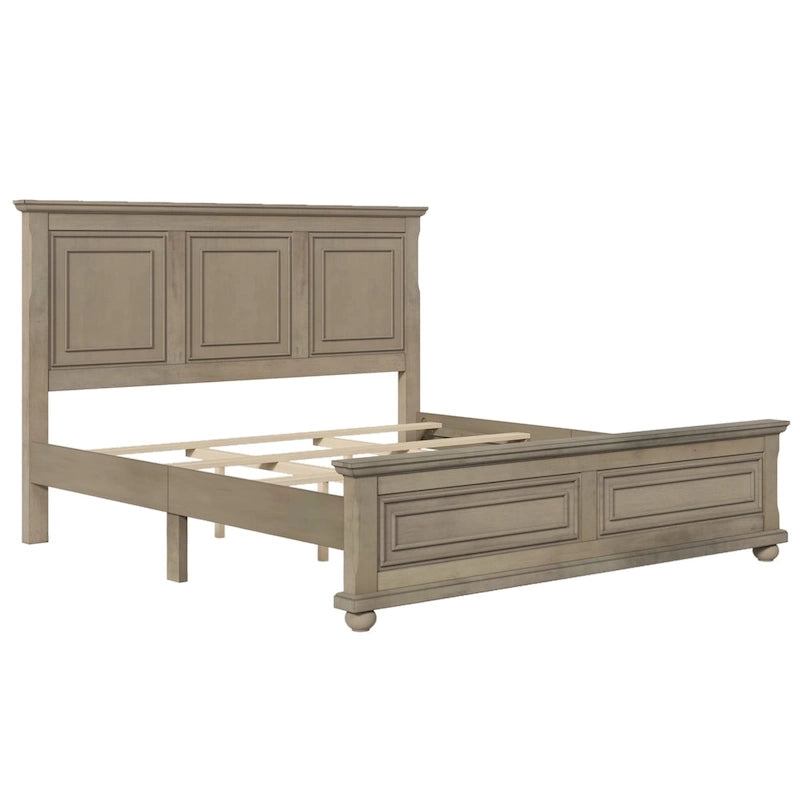 Cadre de lit plateforme en pin massif marron / blanc / gris pierre – Lit simple / double / queen, 1 à 2 personnes