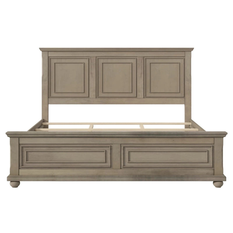 Cadre de lit plateforme en pin massif marron / blanc / gris pierre – Lit simple / double / queen, 1 à 2 personnes