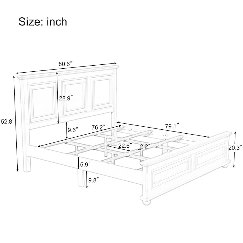 Cadre de lit plateforme en pin massif marron / blanc / gris pierre – Lit simple / double / queen, 1 à 2 personnes