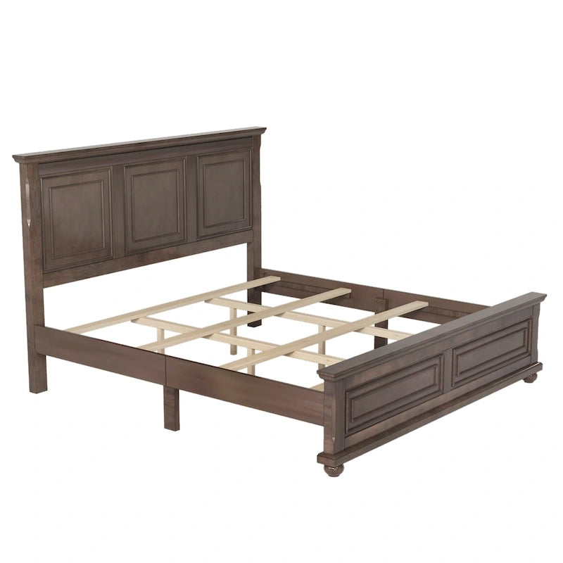 Cadre de lit plateforme en pin massif marron / blanc / gris pierre – Lit simple / double / queen, 1 à 2 personnes