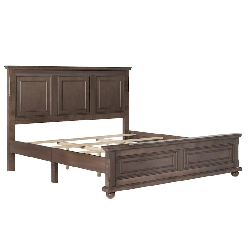 Cadre de lit plateforme en pin massif marron / blanc / gris pierre – Lit simple / double / queen, 1 à 2 personnes