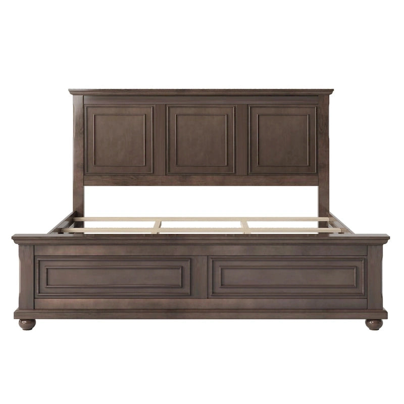 Cadre de lit plateforme en pin massif marron / blanc / gris pierre – Lit simple / double / queen, 1 à 2 personnes