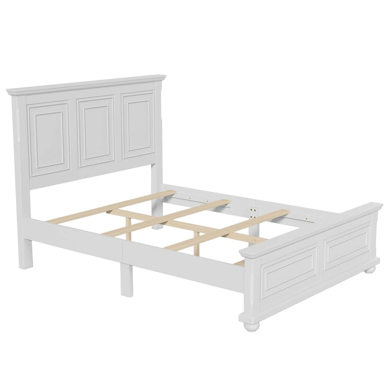 Cadre de lit plateforme en pin massif marron / blanc / gris pierre – Lit simple / double / queen, 1 à 2 personnes
