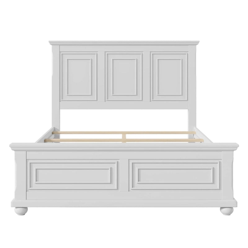 Cadre de lit plateforme en pin massif marron / blanc / gris pierre – Lit simple / double / queen, 1 à 2 personnes