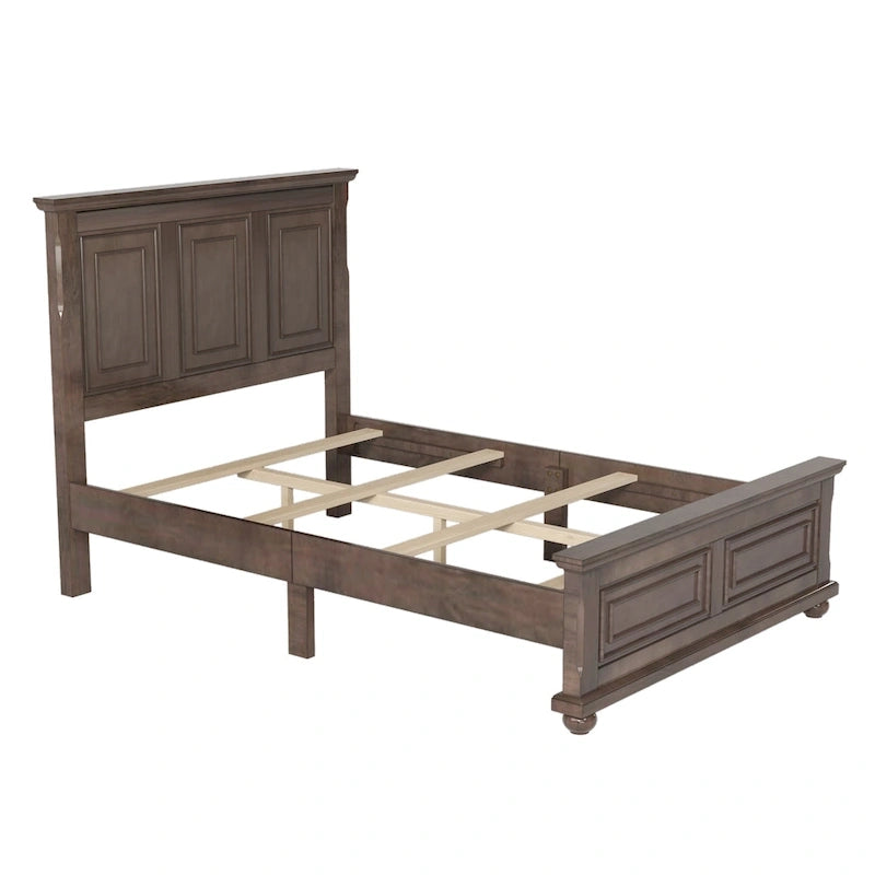 Cadre de lit plateforme en pin massif marron / blanc / gris pierre – Lit simple / double / queen, 1 à 2 personnes