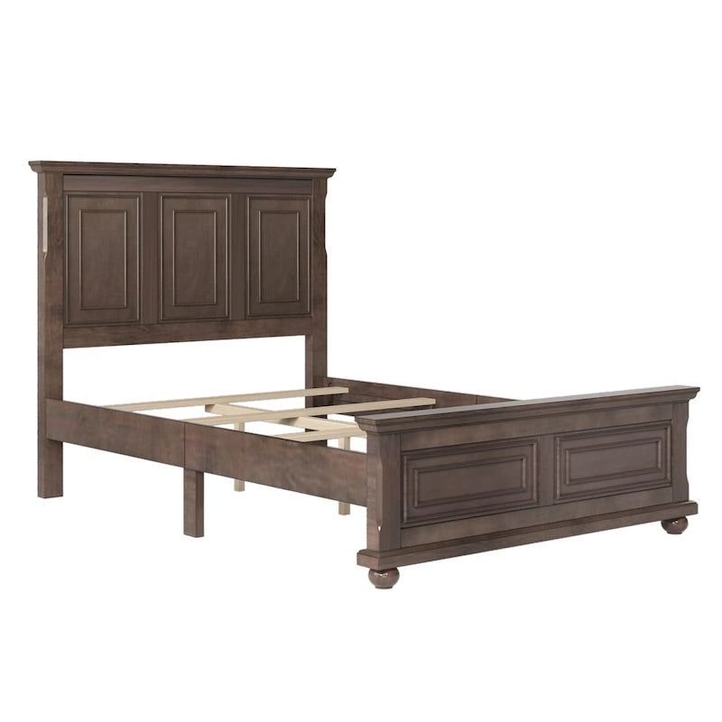 Cadre de lit plateforme en pin massif marron / blanc / gris pierre – Lit simple / double / queen, 1 à 2 personnes