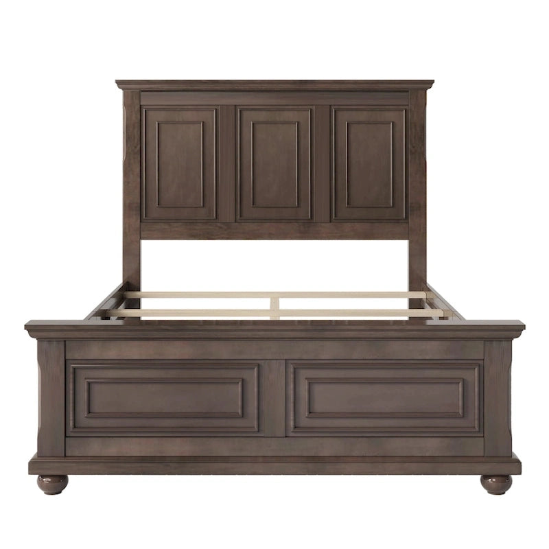 Cadre de lit plateforme en pin massif marron / blanc / gris pierre – Lit simple / double / queen, 1 à 2 personnes