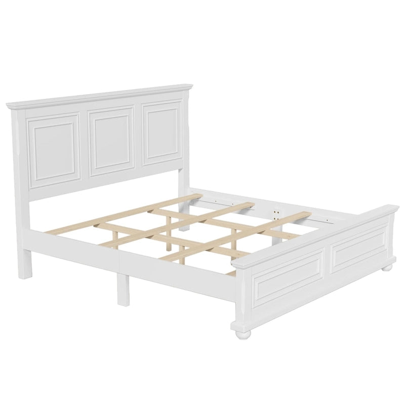Cadre de lit plateforme en pin massif marron / blanc / gris pierre – Lit simple / double / queen, 1 à 2 personnes
