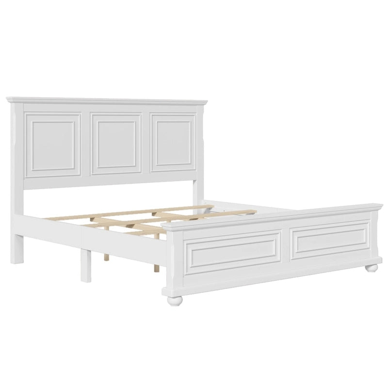 Cadre de lit plateforme en pin massif marron / blanc / gris pierre – Lit simple / double / queen, 1 à 2 personnes
