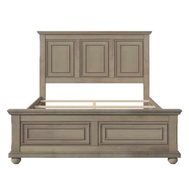 Cadre de lit plateforme en pin massif marron / blanc / gris pierre – Lit simple / double / queen, 1 à 2 personnes
