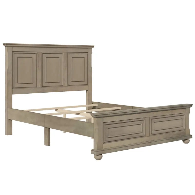 Cadre de lit plateforme en pin massif marron / blanc / gris pierre – Lit simple / double / queen, 1 à 2 personnes
