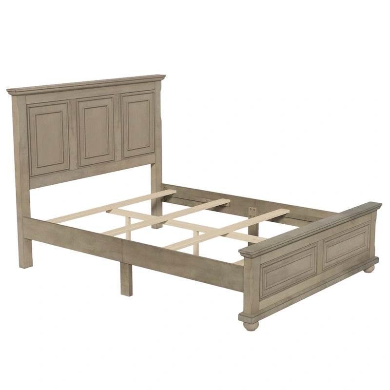 Cadre de lit plateforme en pin massif marron / blanc / gris pierre – Lit simple / double / queen, 1 à 2 personnes