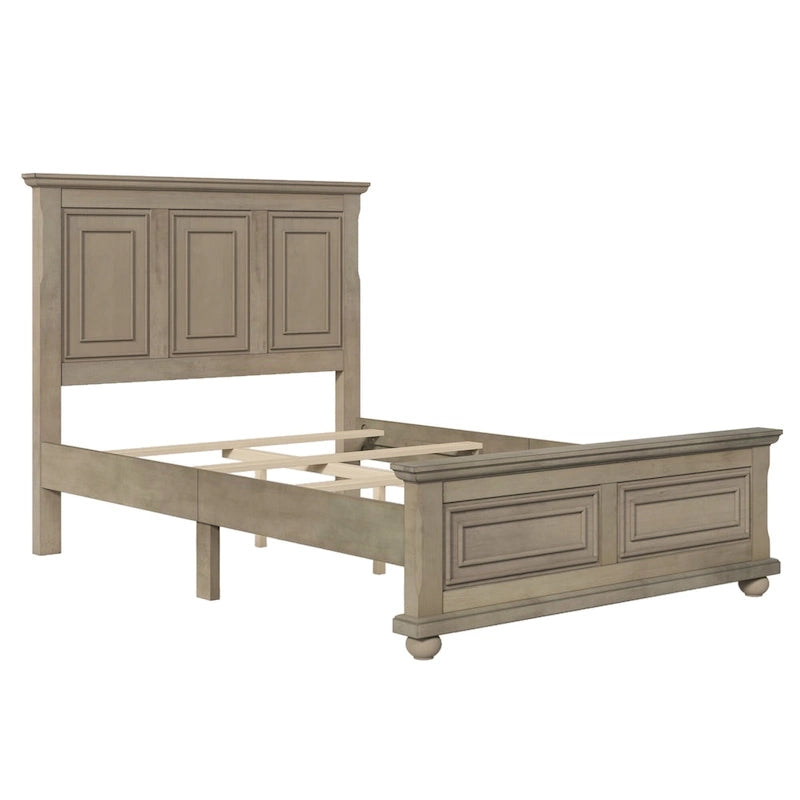 Cadre de lit plateforme en pin massif marron / blanc / gris pierre – Lit simple / double / queen, 1 à 2 personnes