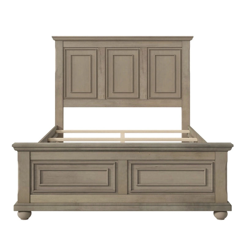 Cadre de lit plateforme en pin massif marron / blanc / gris pierre – Lit simple / double / queen, 1 à 2 personnes