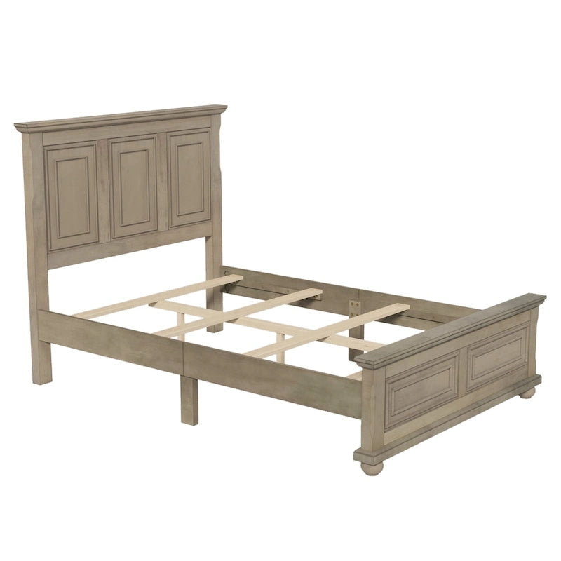 Cadre de lit plateforme en pin massif marron / blanc / gris pierre – Lit simple / double / queen, 1 à 2 personnes