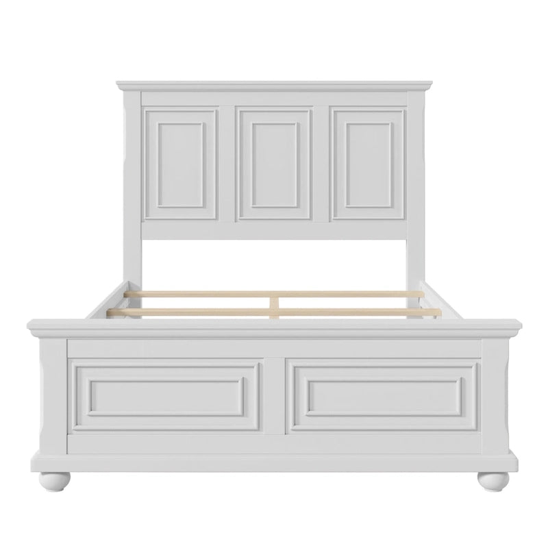 Cadre de lit plateforme en pin massif marron / blanc / gris pierre – Lit simple / double / queen, 1 à 2 personnes